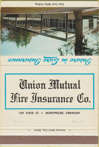 Matchbook Cover - Union Mutual Fire Insurance Montpelier VT 40 Strike