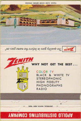 Matchbook Cover - Zenith TV Stereo Distributing Cranford NJ 40 Strike