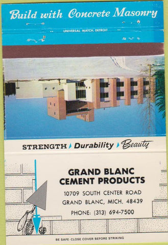 Matchbook Cover - Grand Blanc Cement Products Grand Blanc MI 40 Strike