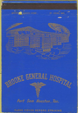 Matchbook Cover - Brooke General Hospital Fort Sam Houston TX postcard 40 Strike
