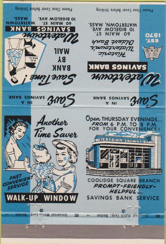 Matchbook Cover - Watertown Savings Bank MA Double Print Error