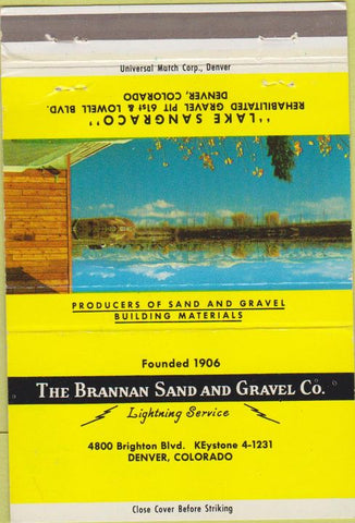 Matchbook Cover - Brannan Sand Gravel Denver CO concrete 40 Strike