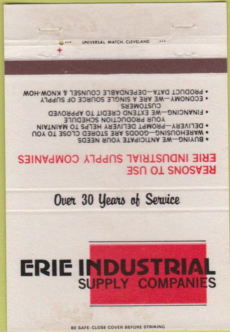 Matchbook Cover - Erie Industrial Supply PA Brookfield OH 40 Strike