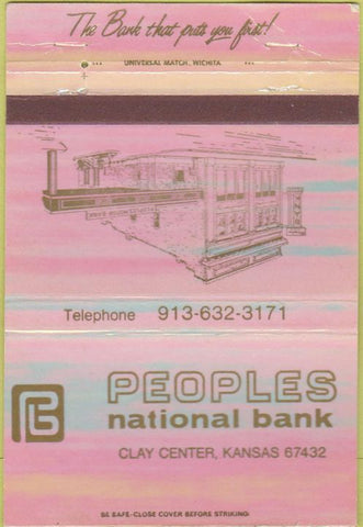 Matchbook Cover - Peoples National Bank Clay Center KS 40 Strike