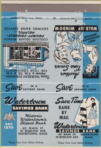 Matchbook Cover - Watertown Savings Bank MA Double Print Error