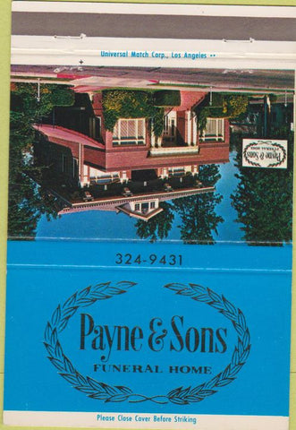 Matchbook Cover - Payne Sons Funeral Home Bakersfield CA 40 Strike