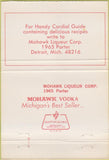 Matchbook Cover - Mohawk Cordials Vodka Detroit MI 40 Strike