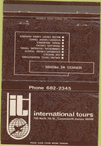 Matchbook Cover - International Tours Travel Agency Leavenworth KS 40 Strike