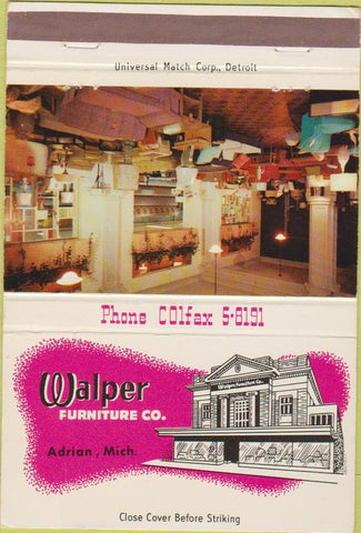 Matchbook Cover - Walper Furniture Adrian MI 40 Strike