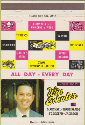 Matchbook Cover - Win Schuler Marshall Grand Rapids St Joseph MI 40 Strike