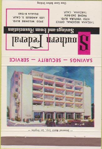 Matchbook Cover - Southern Federal Savings Tarzana Los Angeles CA 40 Strike
