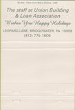 Matchbook Cover - Union Building Loan Bridgewater PA 40 Strike