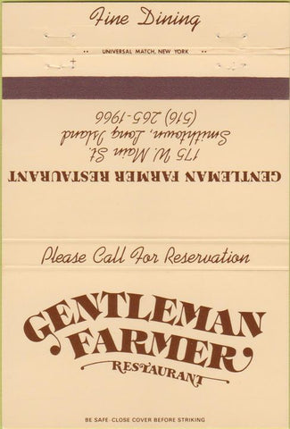 Matchbook Cover - Gentleman Farmer Restaurant Smithtown LI NY 40 Strike