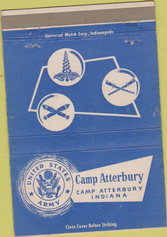 Matchbook Cover - US Army Camp Atterbury IN military postcard 40 Strike