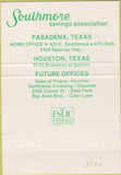 Matchbook Cover - Southmore Savings Pasadena Houston TX 40 Strike