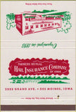 Matchbook Cover - Hail Insurance Co Des Moines IA 40 Strike
