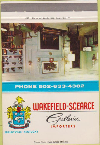 Matchbook Cover - Wakefield Scearce Galleries Shelbyville KY 40 Strike