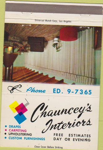 Matchbook Cover - Chauncey's Interiors Covina CA 40 Strike