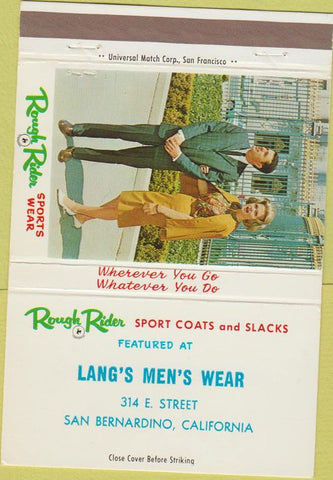 Matchbook Cover - Rough Rider Men's Suits San Bernardino CA 40 Strike