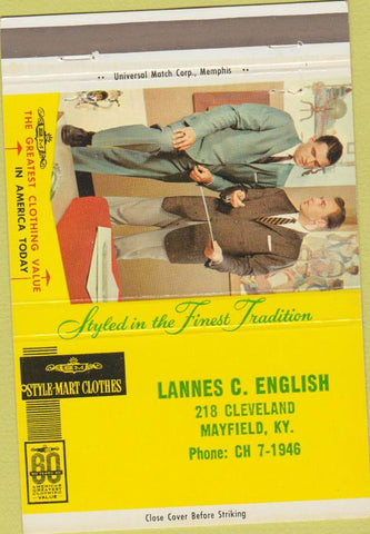 Matchbook Cover - Style Mart Clothes suits Mayfield KY 40 Strike