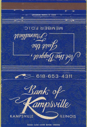 Matchbook Cover - Bank of Kampsville IL 40 Strike