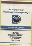 Matchbook Cover - McPhail Insurance Agency Mount Pleasant MI 40 Strike