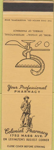 Matchbook Cover - Colonial Pharmacy Lexington SAMPLE