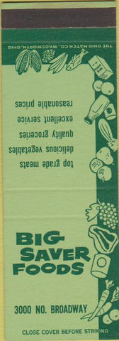 Matchbook Cover - Big Savers Foods Grocery SAMPLE