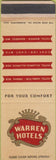 Matchbook Cover - Warren Hotels Omaha NE Cody WY Baraboo WI SAMPLE