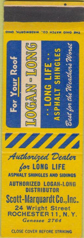 Matchbook Cover - Logan Long Asphalt Shingles Rochester NY SAMPLE