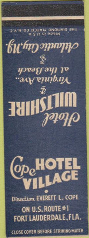 Matchbook Cover - Hotel Wiltshire Fort Lauderdale FL Atlantic City NJ SAMPLE