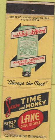 Matchbook Cover - Lane Drug Stores Clazoline Antiseptic