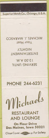 Matchbook Cover - Michaels Restaurant Des Moines IA