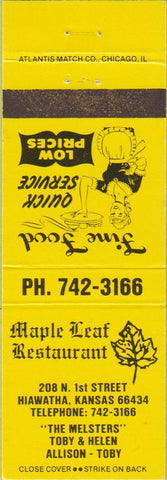 Matchbook Cover - Maple Leaf Restaurant Hiawatha KS