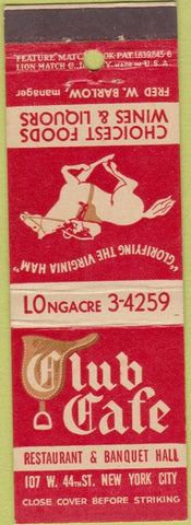 Matchbook Cover - Club Cafe Horse Racing New York City