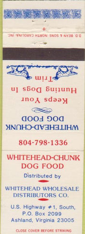 Matchbook Cover - Whitehead Chuck Dog Food Ashland VA