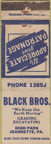 Matchbook Cover - Black Bros Jeannette PA WEAR