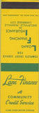 Matchbook Cover - Lane Finance Co Cambridge City Shelbyville SAMPLE
