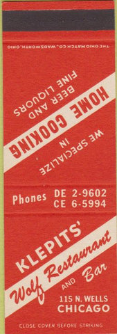 Matchbook Cover - Klepit's Wolf Restaurant Chicago IL SAMPLE