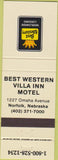 Matchbook Cover - Best Western Villa Inn Motel Norfolk NE