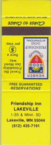 Matchbook Cover - Friendship Inn Lakeville MN