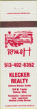 Matchbook Cover - Klecker Realty Sidney OH