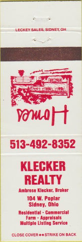Matchbook Cover - Klecker Realty Sidney OH