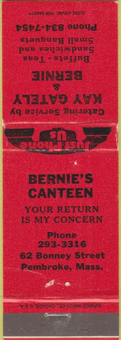 Matchbook Cover - Kay Gately Bernie Restaurant Pembroke MA