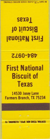 Matchbook Cover - First National Biscuit of Texas Farmers Branch TX