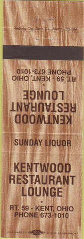 Matchbook Cover - Kentwood Restaurant Kent OH