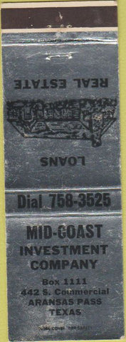 Matchbook Cover - Mid Coast Inestment Co Real Estate Aransas Pass TX