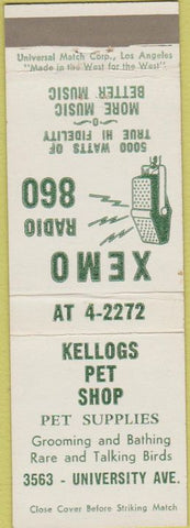 Matchbook Cover - Kellogs Pet Shop XEMO Radio Los Angeles?