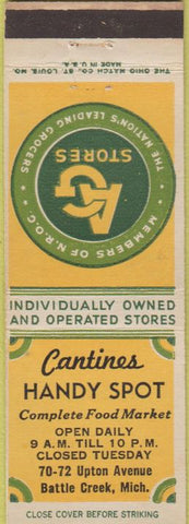 Matchbook Cover - Cantines Handy Spot Battle Creek MI