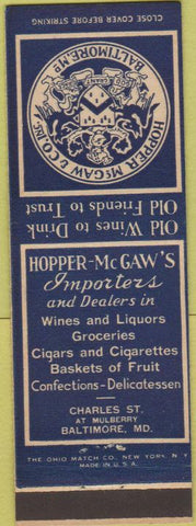 Matchbook Cover - Hopper McGaw's Liquors Baltimore MD